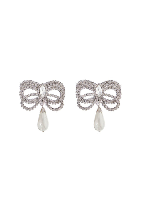 Alessandra Rich Alessandra Rich hypoallergenic brass earrings in silver with bow and drop pearl