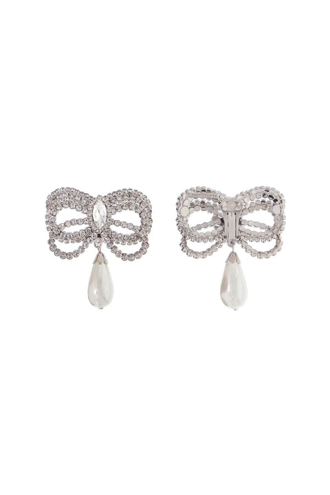 Alessandra Rich Alessandra Rich hypoallergenic brass earrings in silver with bow and drop pearl