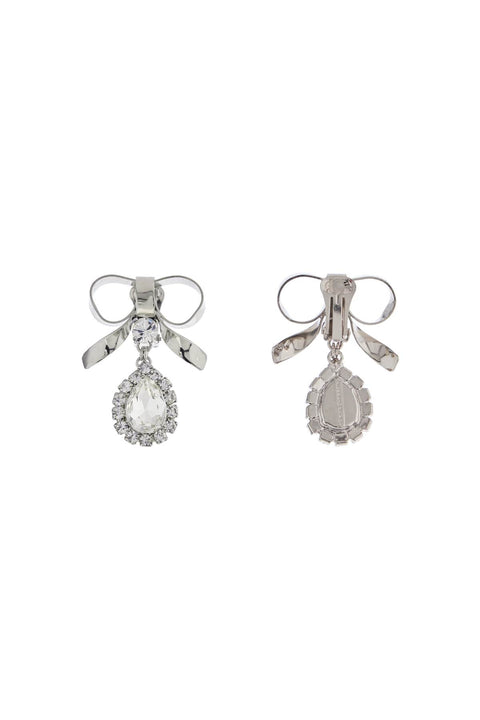 Alessandra Rich Alessandra Rich bow earrings with crystal pendant in silver-plated brass