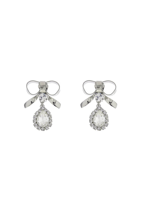 Alessandra Rich Alessandra Rich bow earrings with crystal pendant in silver-plated brass