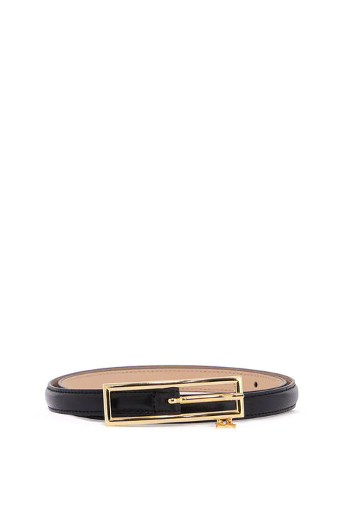 Alessandra Rich Alessandra Rich slim black leather belt with logo charm and brass buckle 1.5 cm