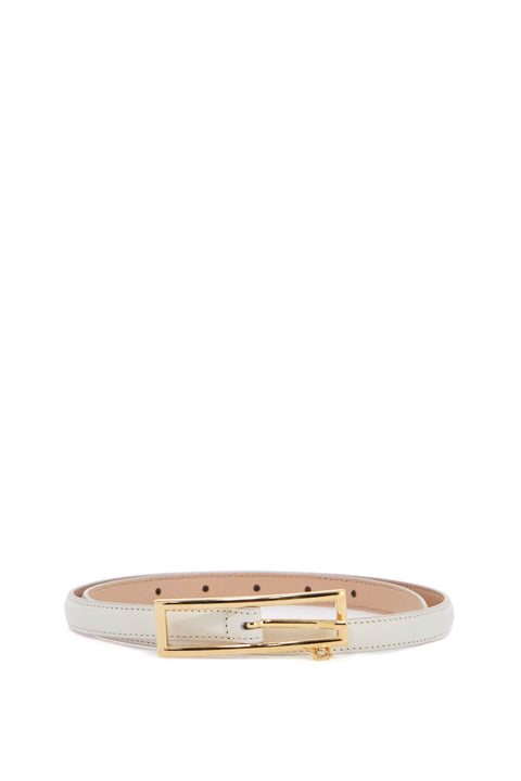 Alessandra Rich Alessandra Rich slim white leather belt with logo charm 1.5cm